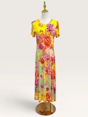 Johnny Was The Janie Favorite Cap Sleeve Midi Dress Charlie Floral Yellow XSmall